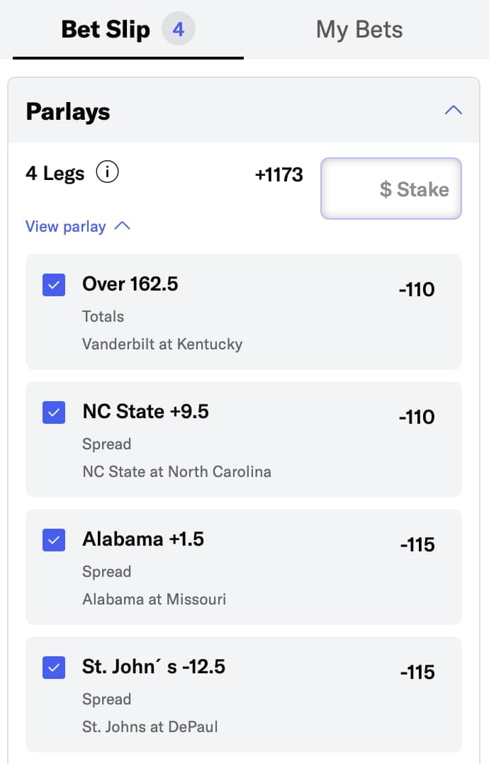 Parlay bet example from BetMGM.